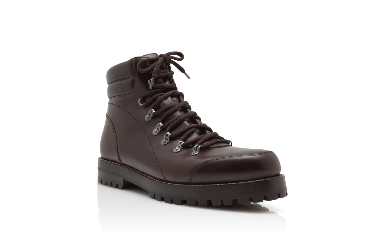 Botas de tobillo de cuero de vitela marrón oscuro