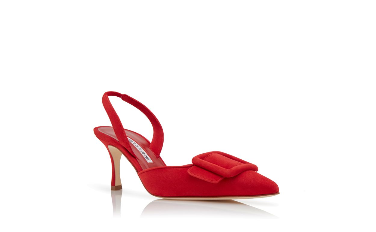 Zapatillas de tacón con tirador de cuero rojo