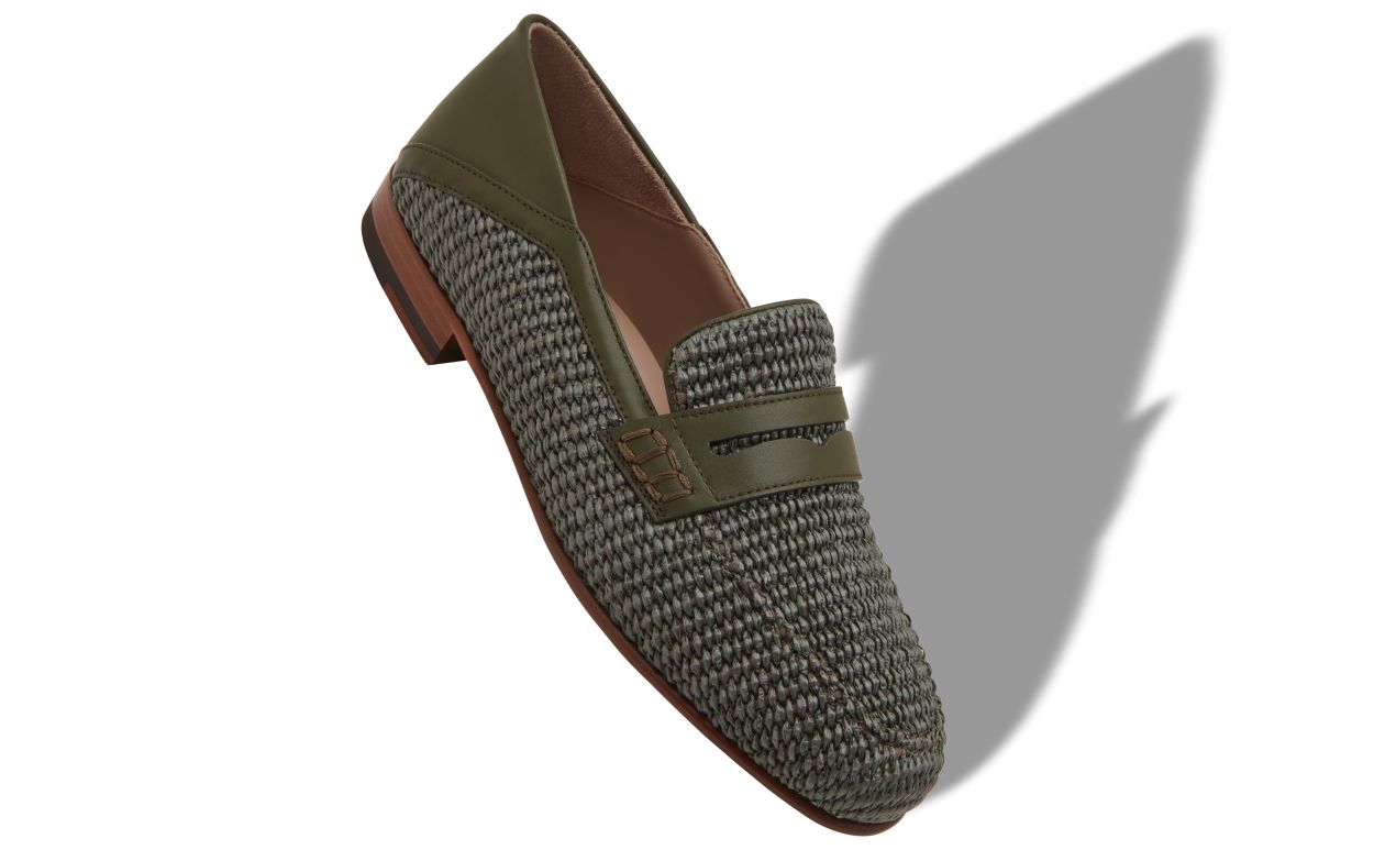 Zapatillas de cuero de paja verde oscuro