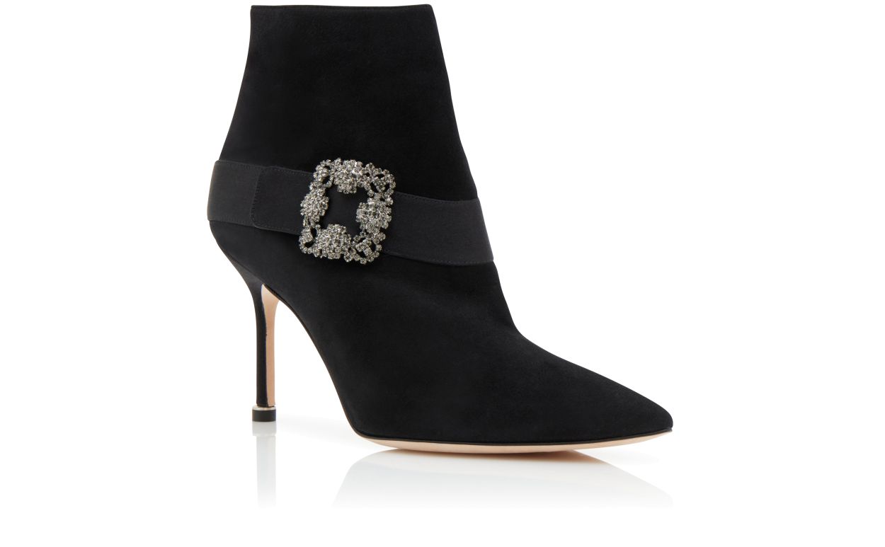 Botas de tobillo con hebilla de joya de ante negro