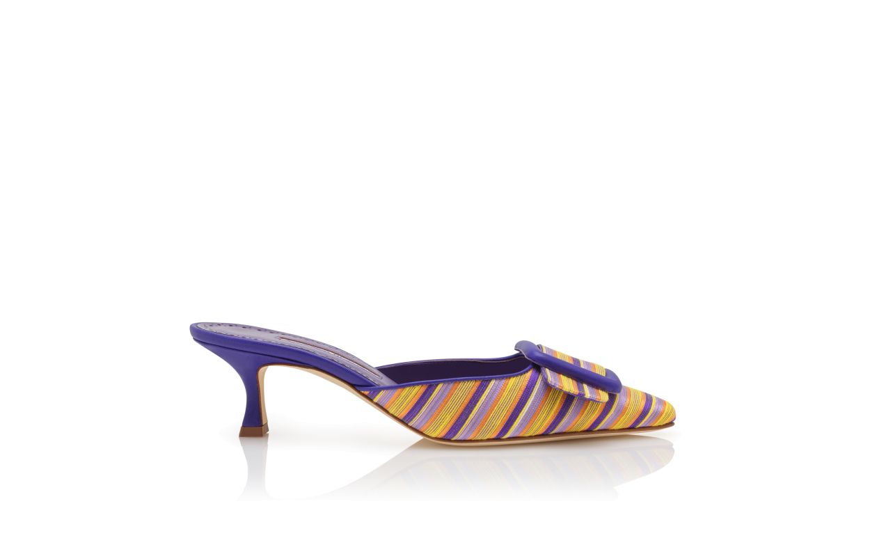Mocasines de algodón morado y naranja con hebilla