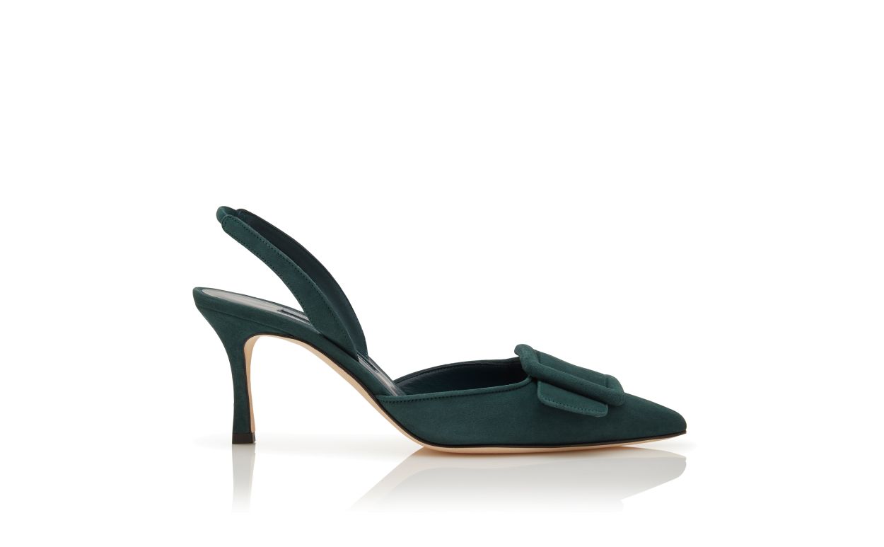 Zapatillas de tacón con detalle de hebilla en ante verde oscuro