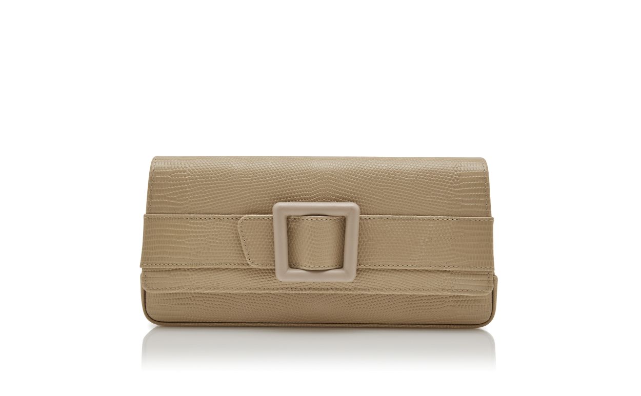 Bolso de cuero de becerro beige claro con hebilla