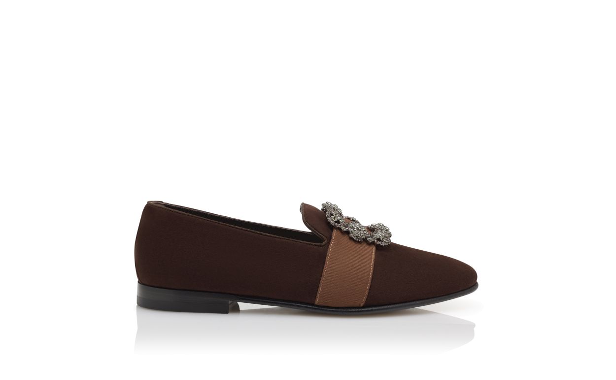 Zapatillas de Piel de Cabra Marrón Oscuro con Hebilla de Joya