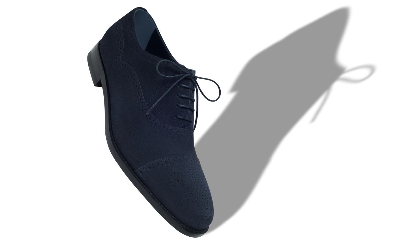 Oxfords de cuero de cabra azul marino con punta redonda