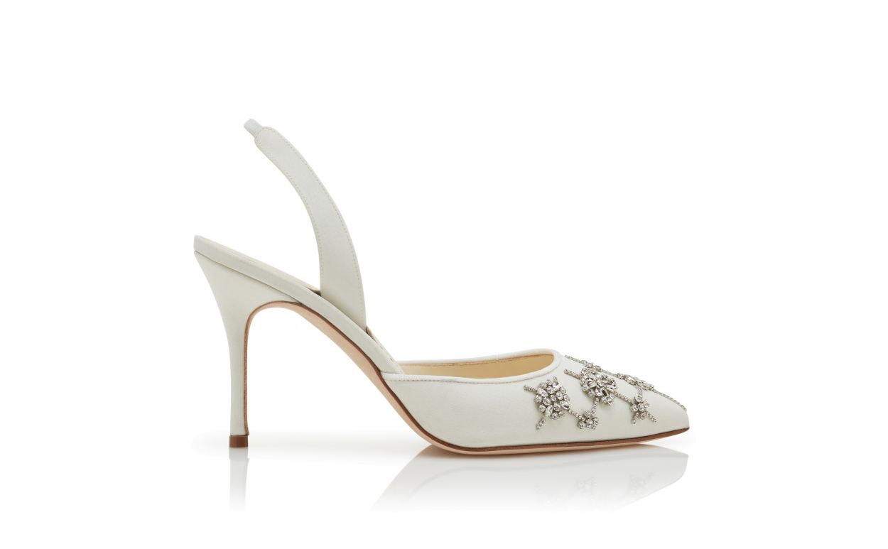 Zapatillas de seda crepe de chine tipo slingback color crema
