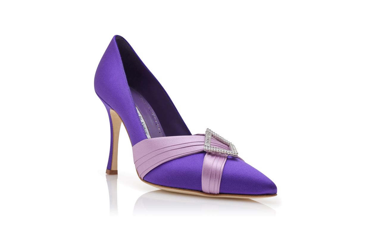 Zapatos de tacón con detalles de plisados de satín morado