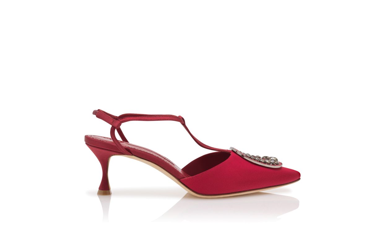 Zapatillas T-Bar con Detalles de Joya de Grosgrain Rojo