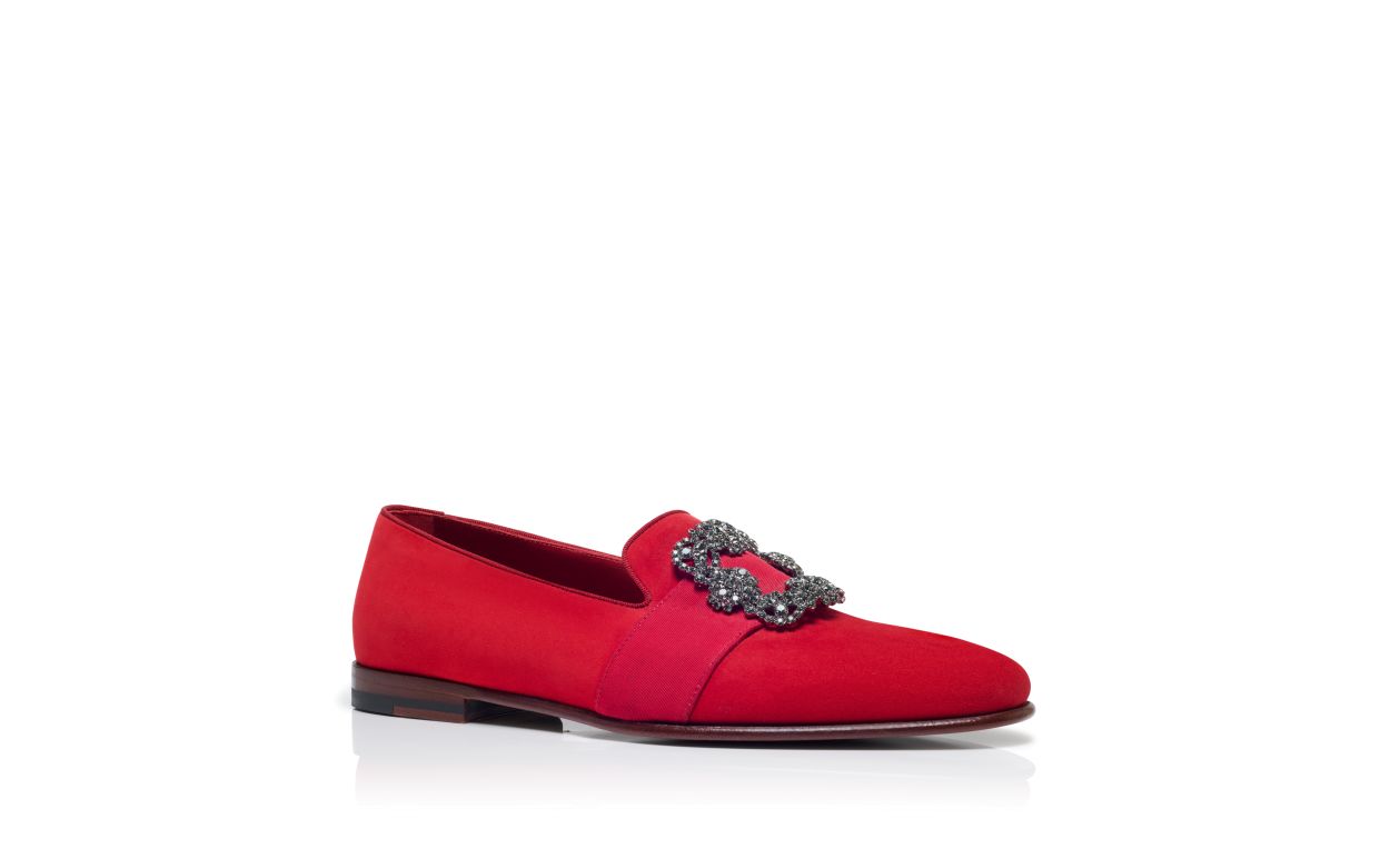 Zapatillas de cuero rojo con hebilla de joya