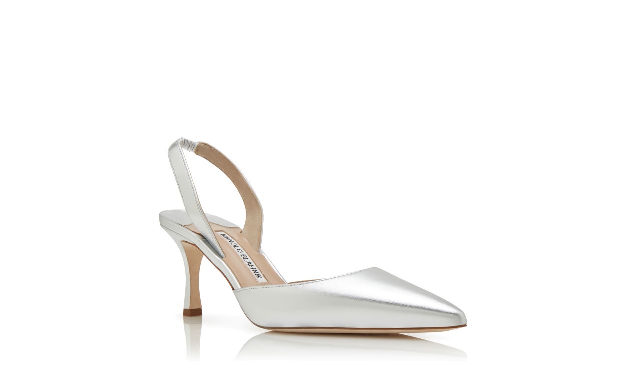 Zapatillas de tacón con tirador de cuero napa plateado
