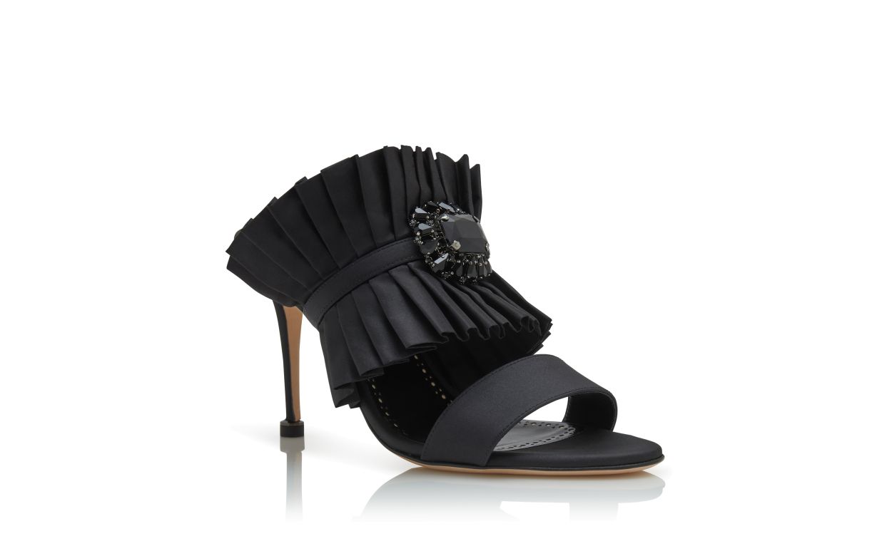 Mocasines de Seda Negra con Detalle de Plisados
