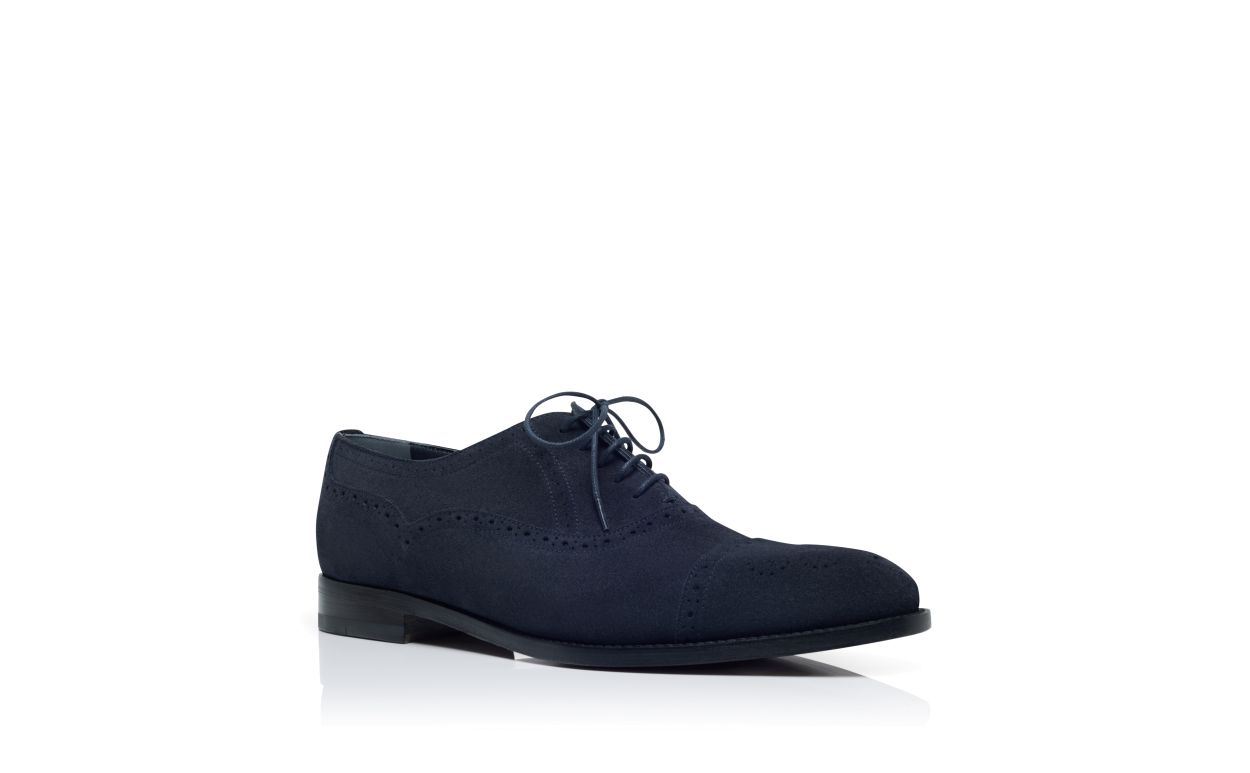 Oxfords de cuero de cabra azul marino con punta redonda