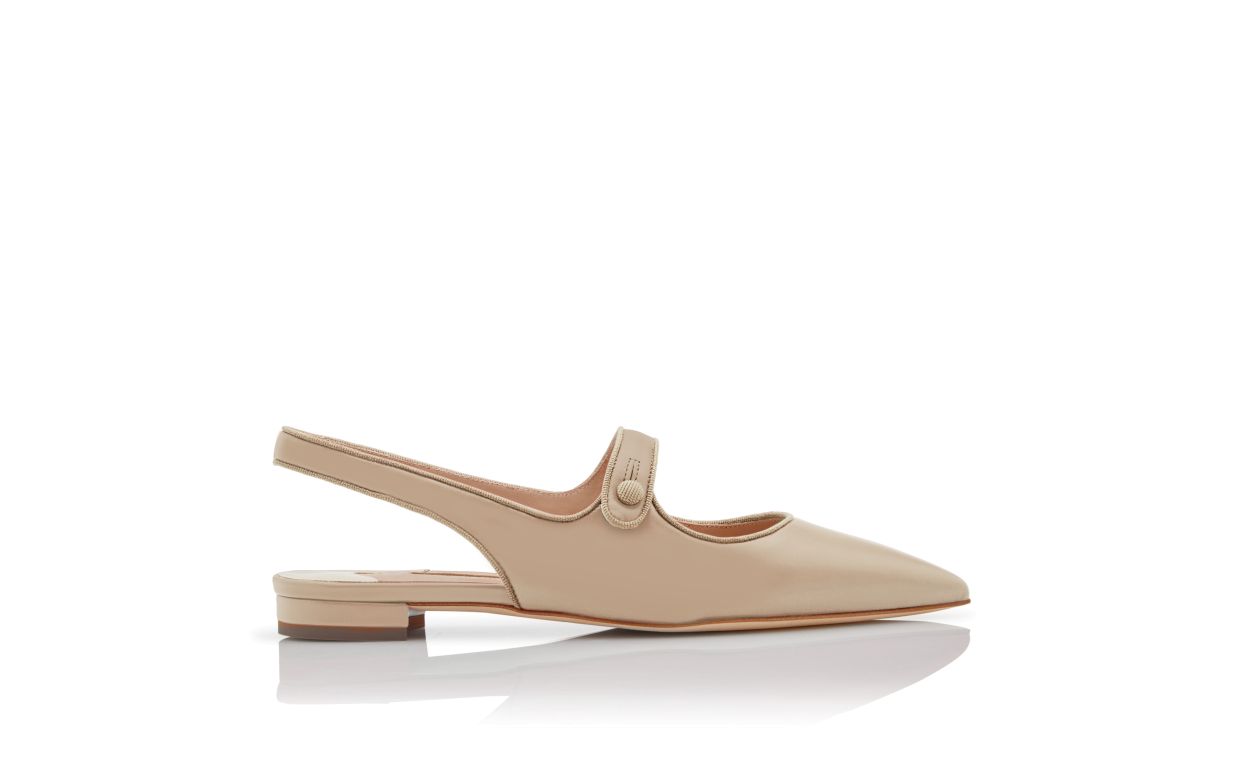 Zapatillas planas de piel de cabra beige con tirador