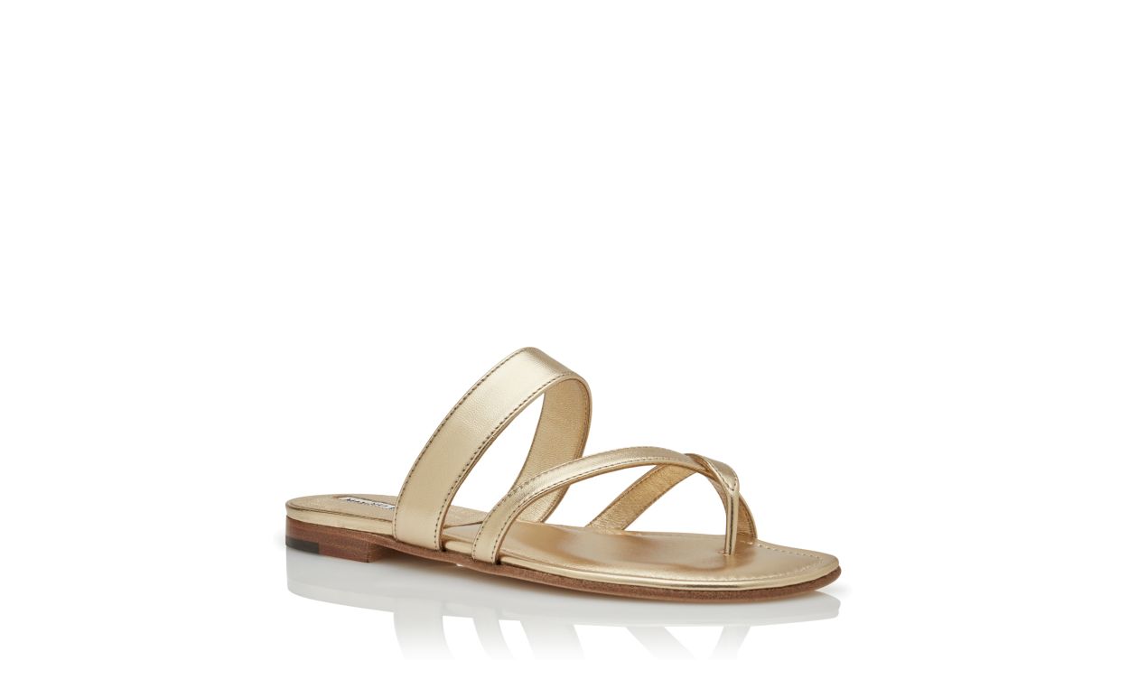 Sandalias planas de cuero napa dorado