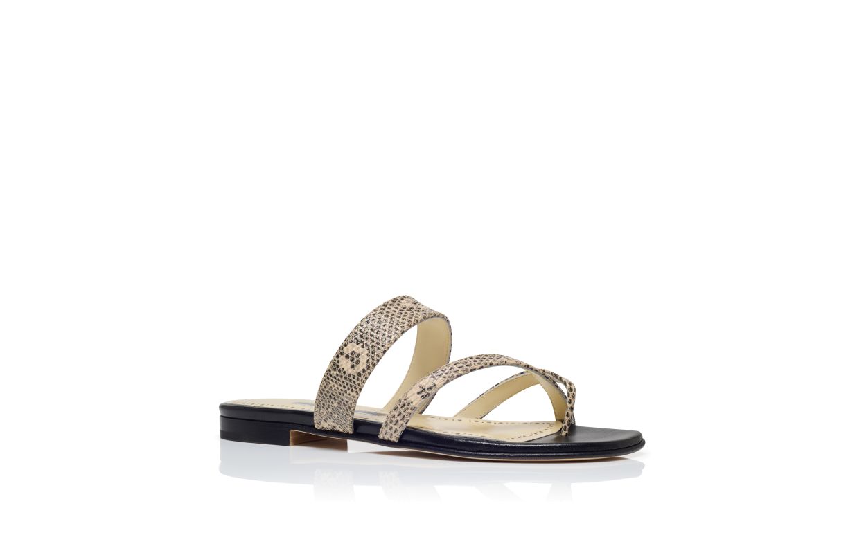 Chanclas planas de cuero de ternera con estampado de lagarto