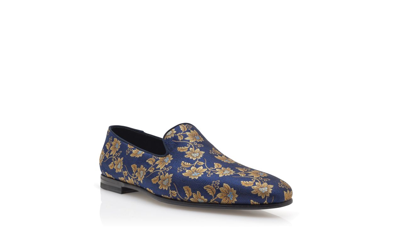 Zapatillas de punta floral azul marino de seda jacquard