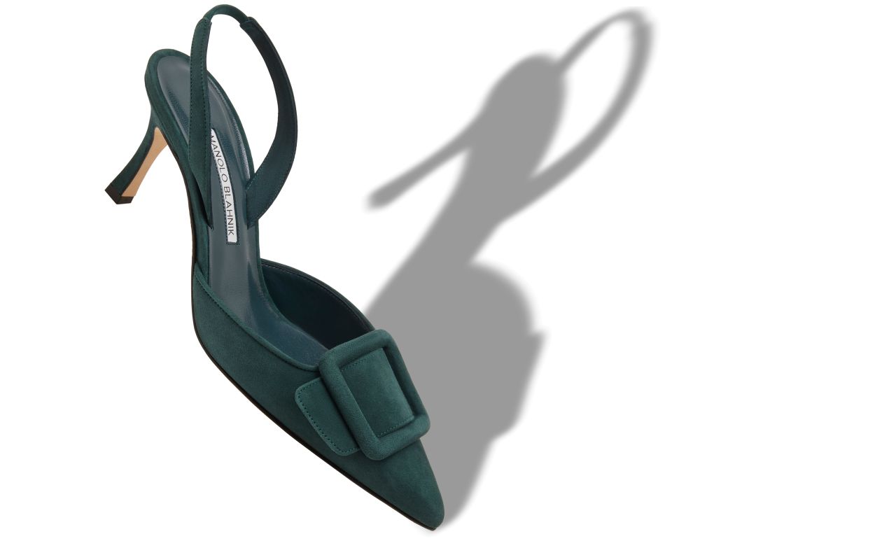 Zapatillas de tacón con detalle de hebilla en ante verde oscuro