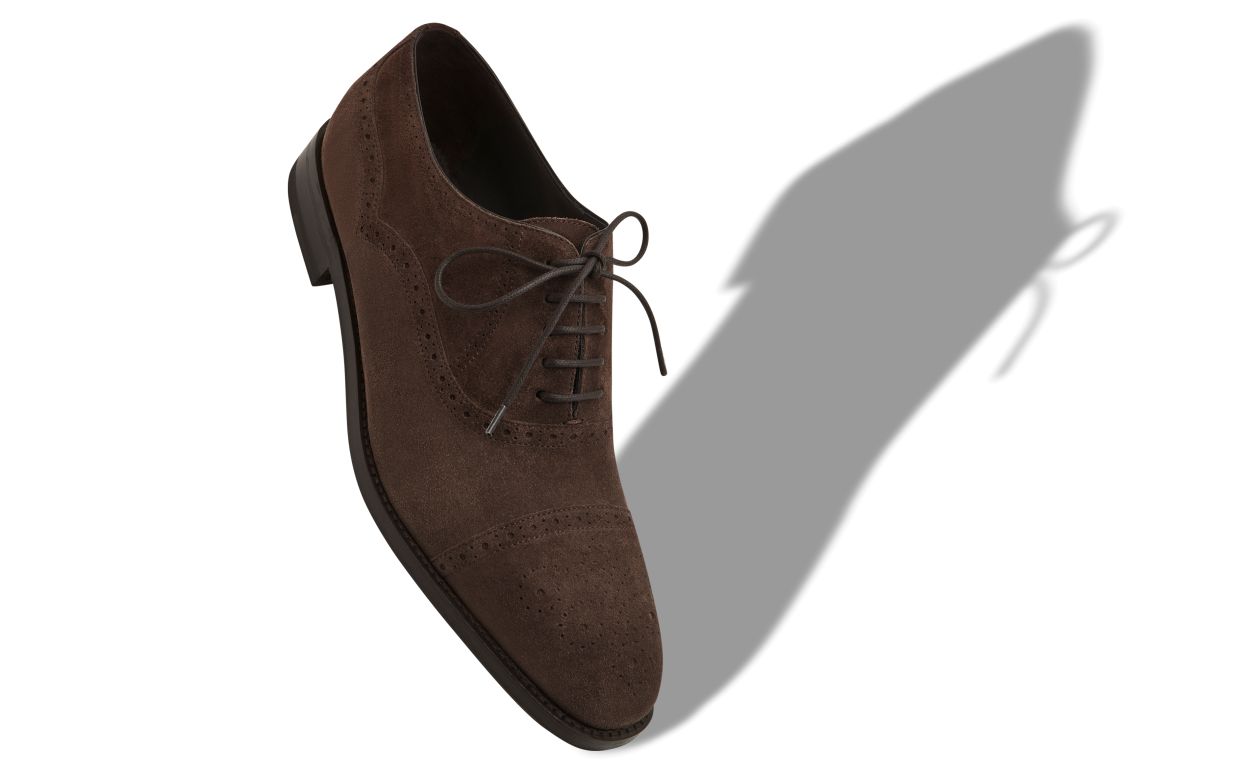 Oxfords de ante marrón oscuro con puntera