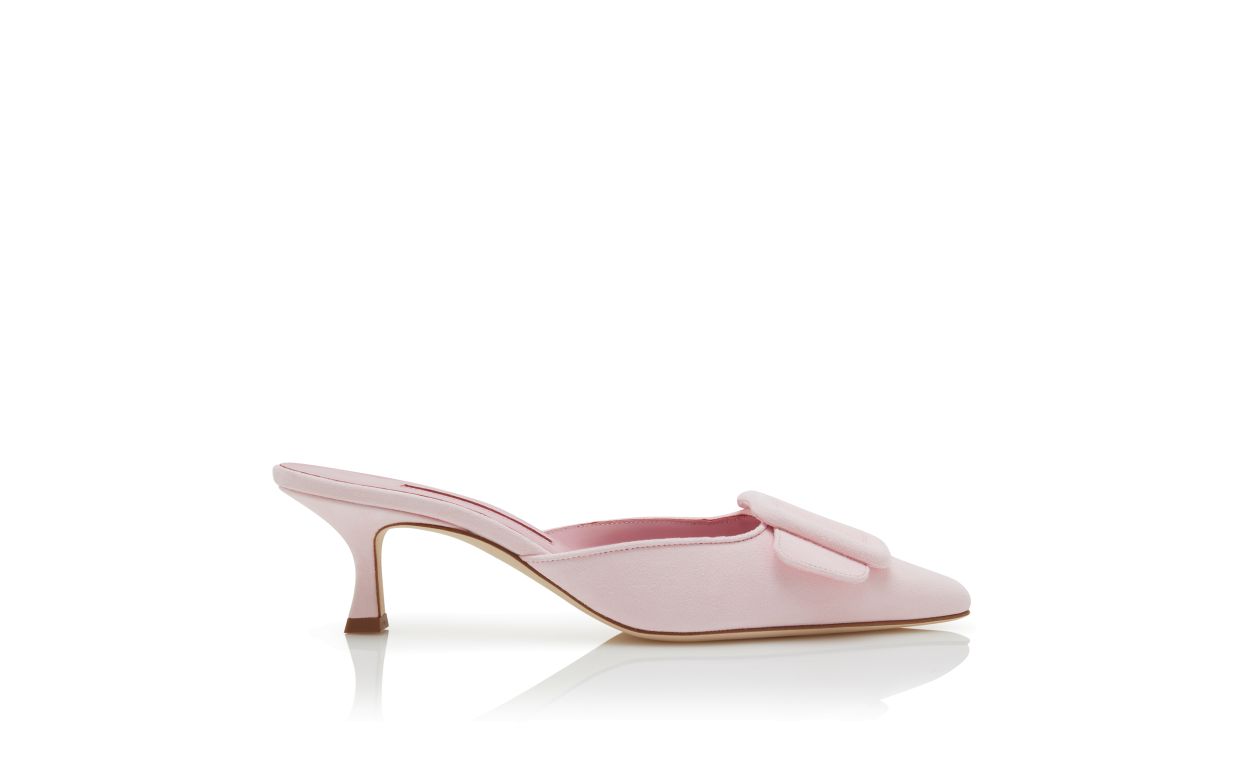 Mules de Piel de Cabrito Rosa Claro con Detalle de Hebilla