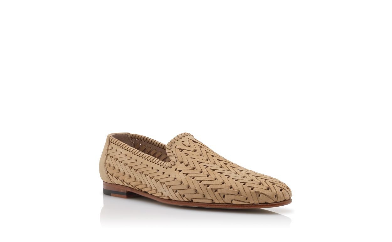 Zapatillas de cuero de vitela marrón claro tejidas
