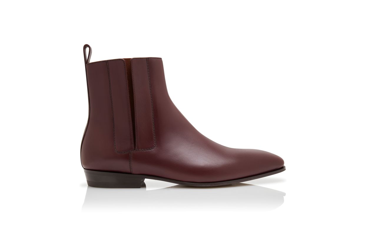 Botas de tobillo de cuero de ternera rojo oscuro