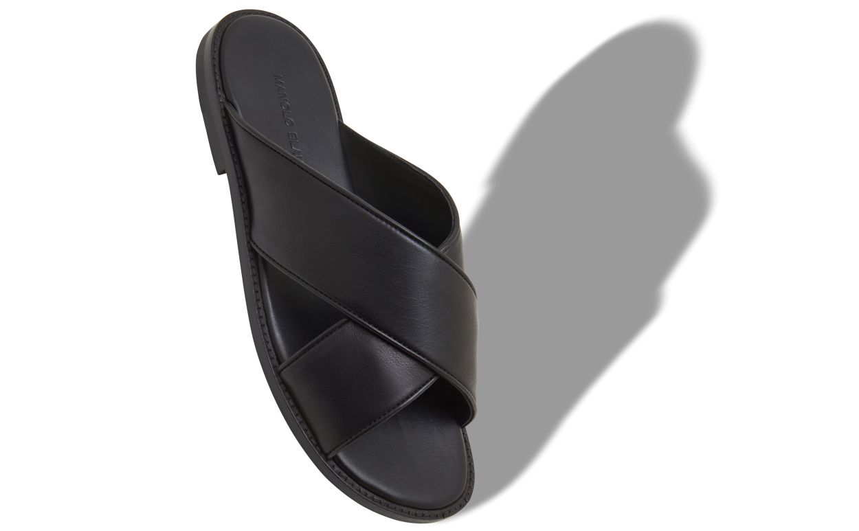 Sandalias cruzadas de cuero de ternera negro