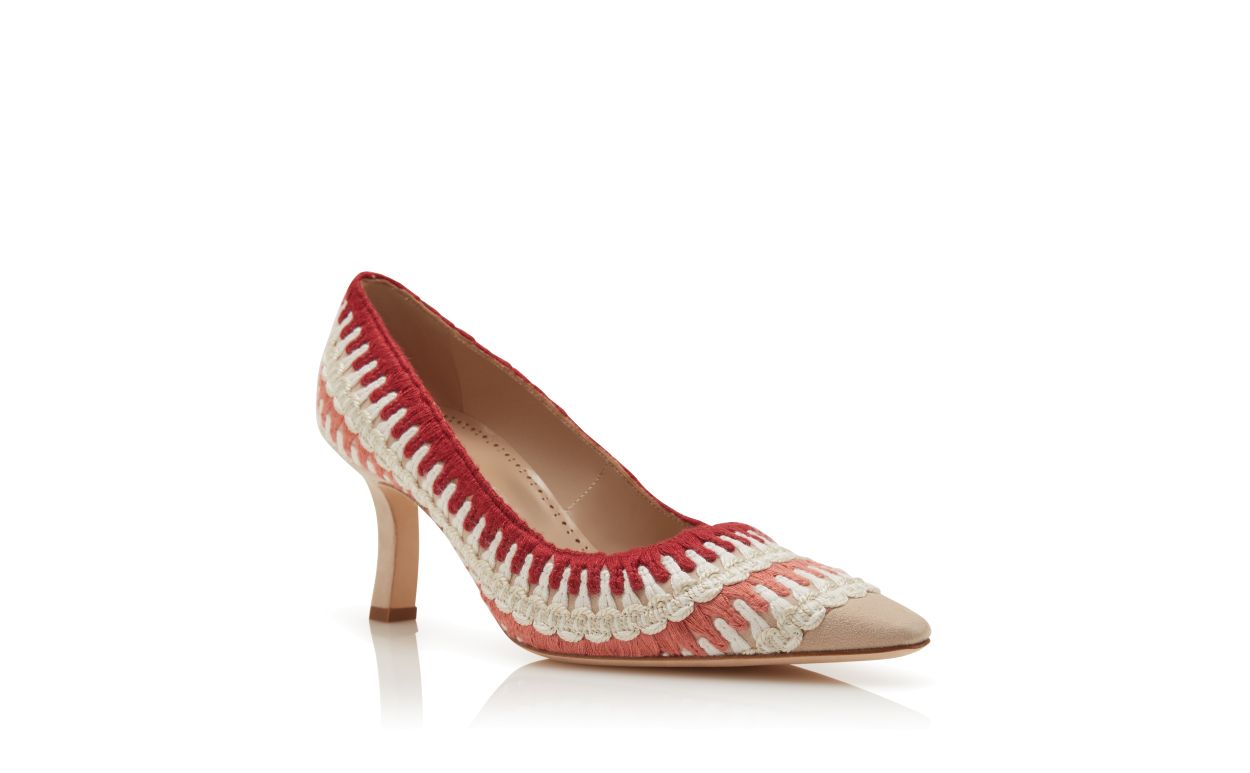 Zapatillas de tacón con detalle de punto en ante beige claro