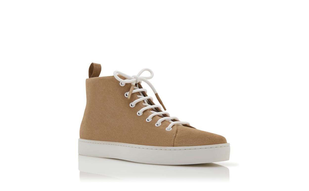 Zapatillas de cuero de cabrito marrón claro con cordones