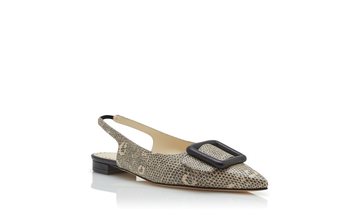 Zapatillas de tacón con estampado de lagarto en cuero de ternera