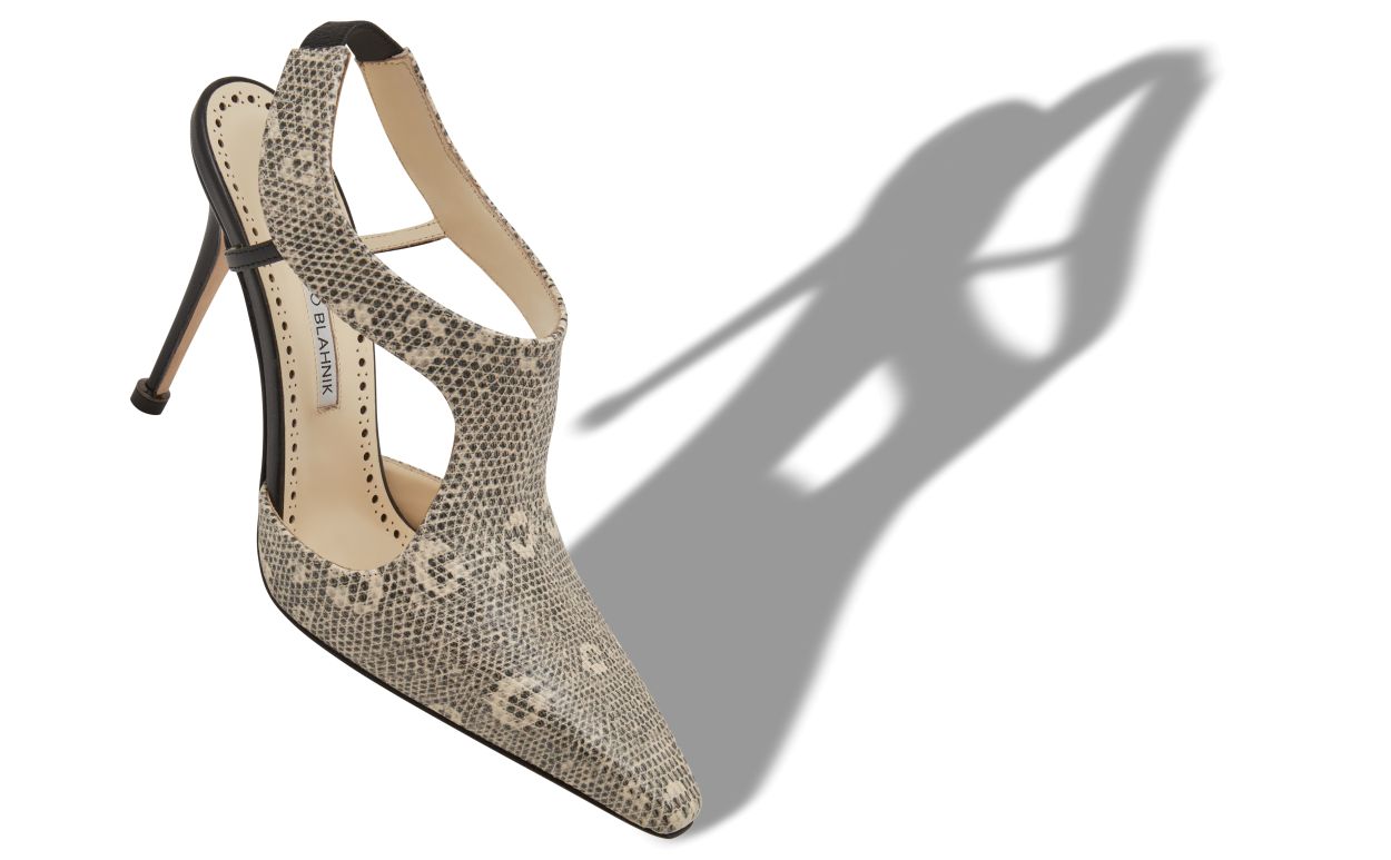 Zapatillas de punta puntiaguda con estampado de lagarto y cuero de ternera