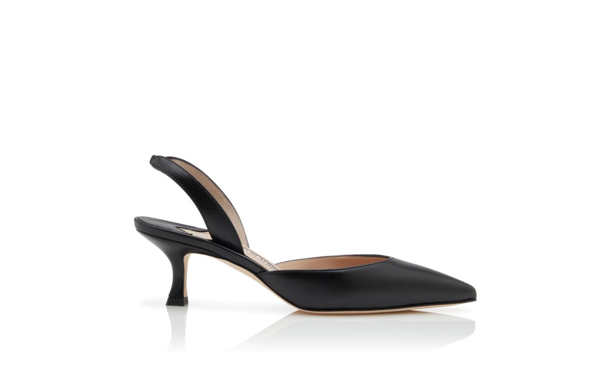 Zapatillas de tacón con tirador de cuero napa negro