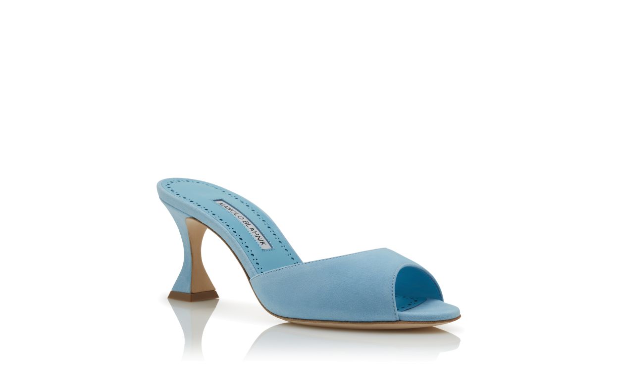 Mocasines de ante azul claro con punta abierta