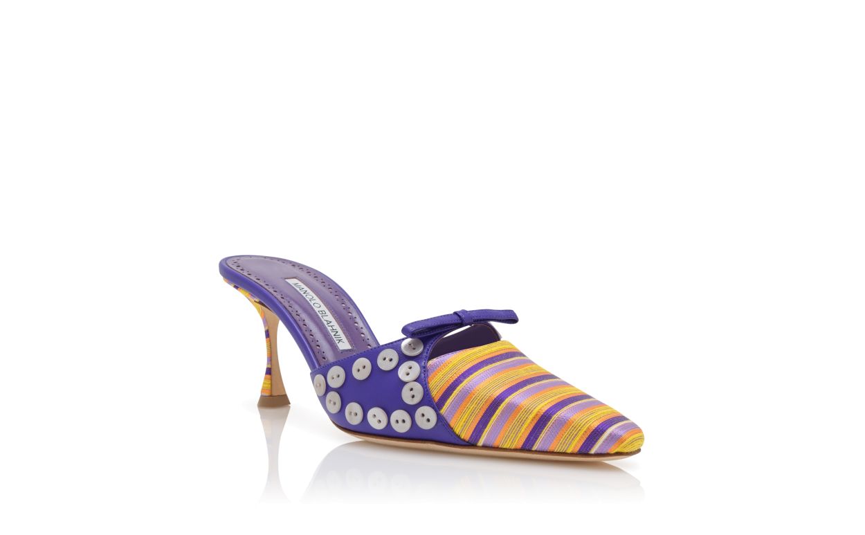 Mocasines de algodón morado y naranja con rayas