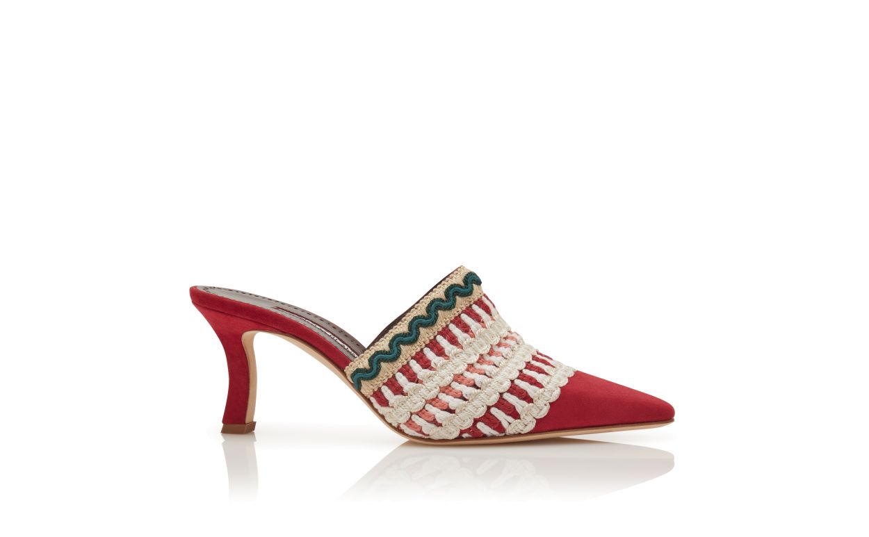 Mules de Seda Roja con Detalle Tejido