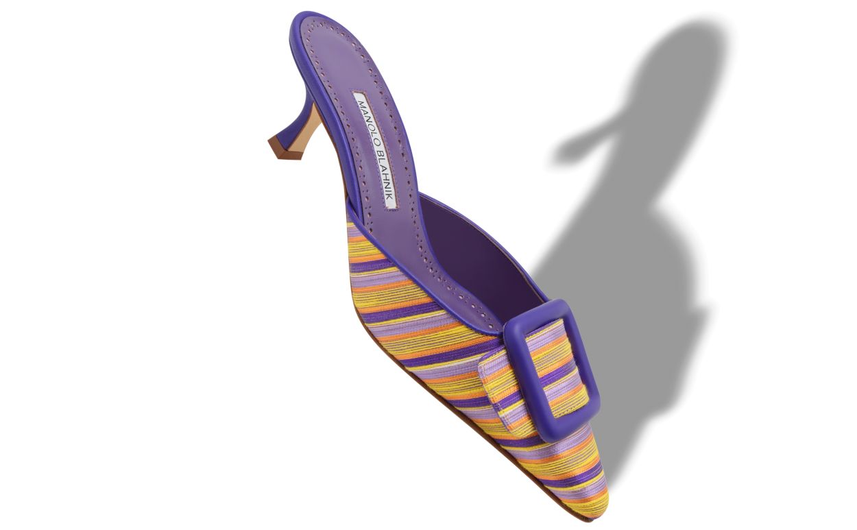 Mocasines de algodón morado y naranja con hebilla