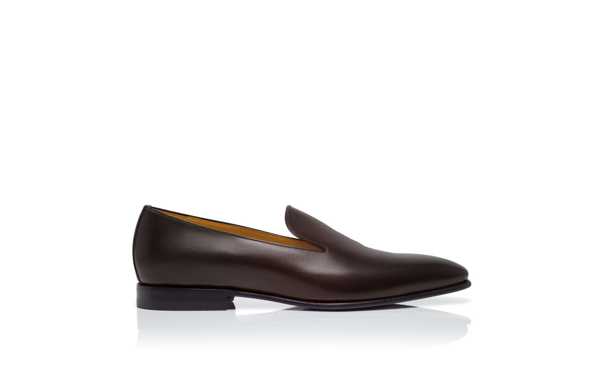 Zapatillas de cuero de ternera marrón oscuro