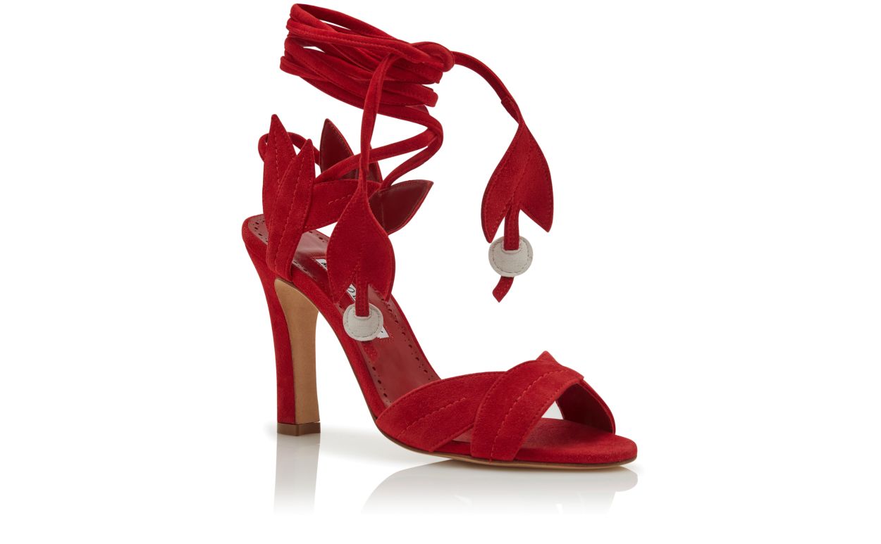 Sandalias de cuero de gamuza rojo con cordones