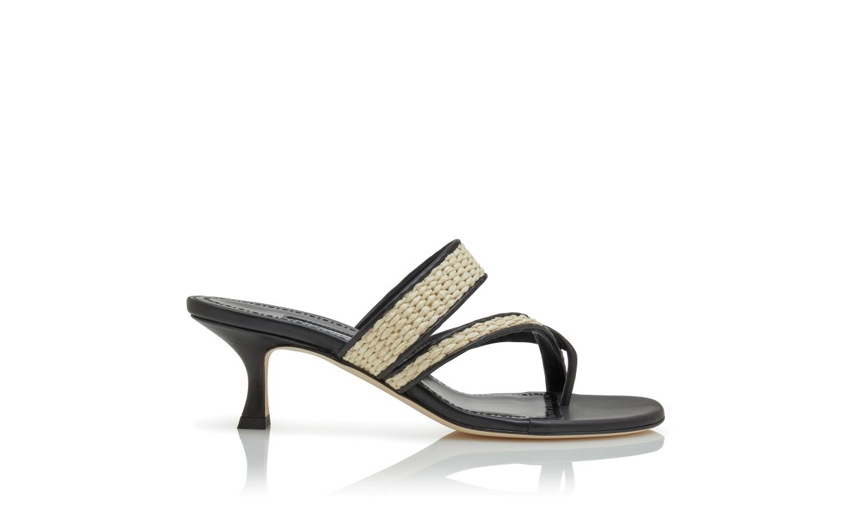 Sandalias de rafia negras y beige