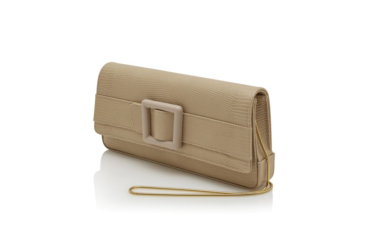 Bolso de cuero de becerro beige claro con hebilla