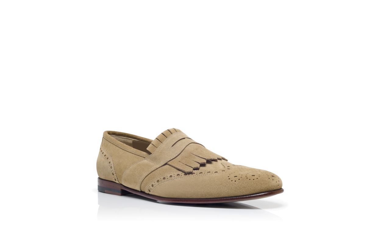 Mocasines Beige de Suede con Detalles Kiltie