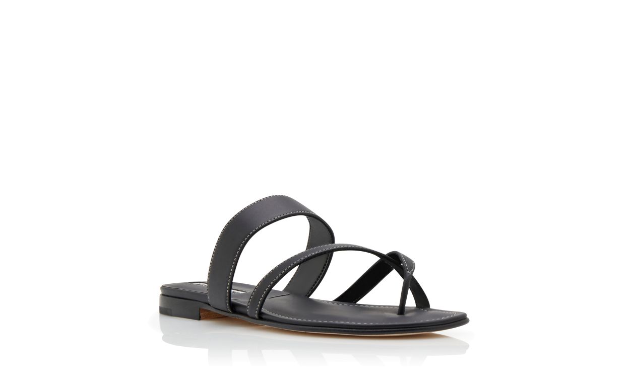 Sandalias planas de cuero de ternera negro con cordones cruzados