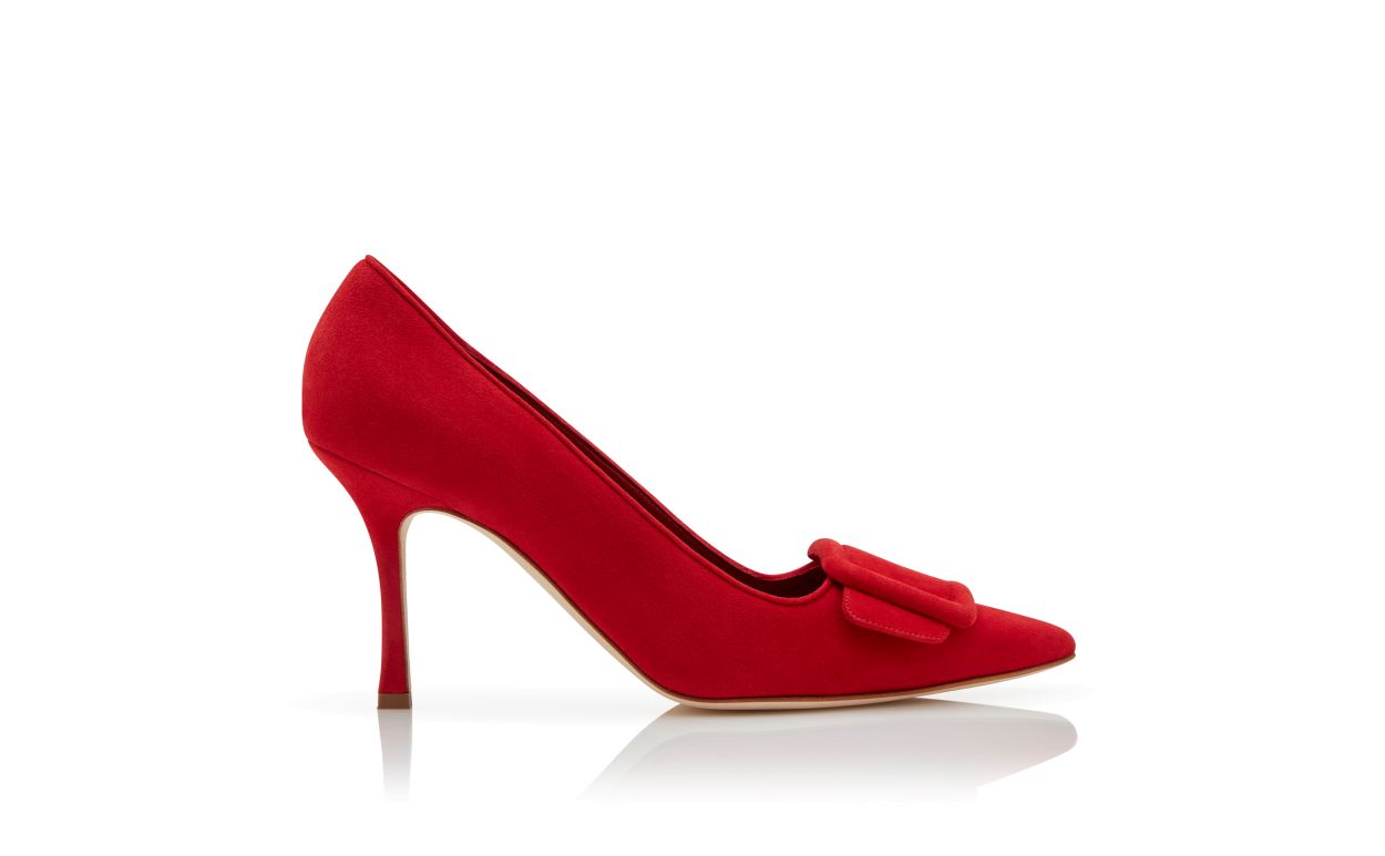 Zapatillas de Piel Roja con Detalle de Hebilla