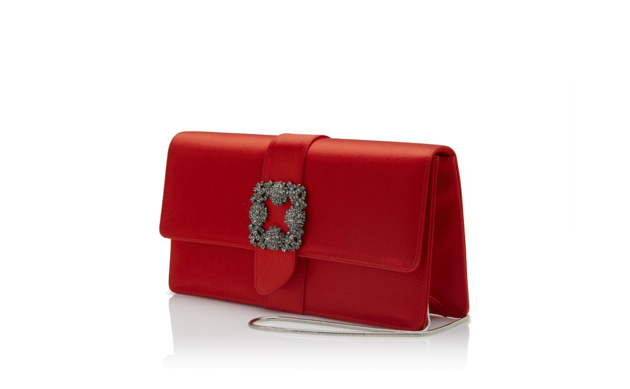 Bolso de mano con hebilla de joya de satín rojo