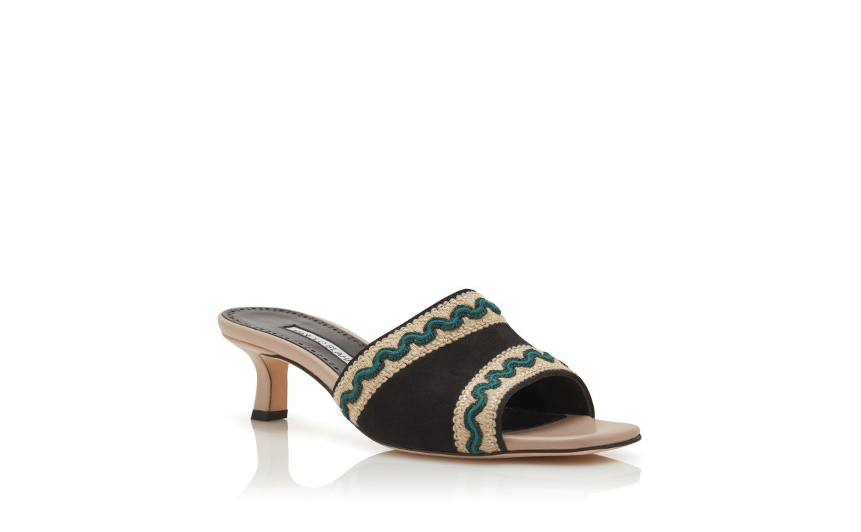 Mocasines de ante beige claro y negro con detalles de punto