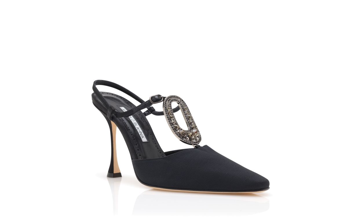 Zapatillas T-Bar con adornos de joya de grosgrain negro