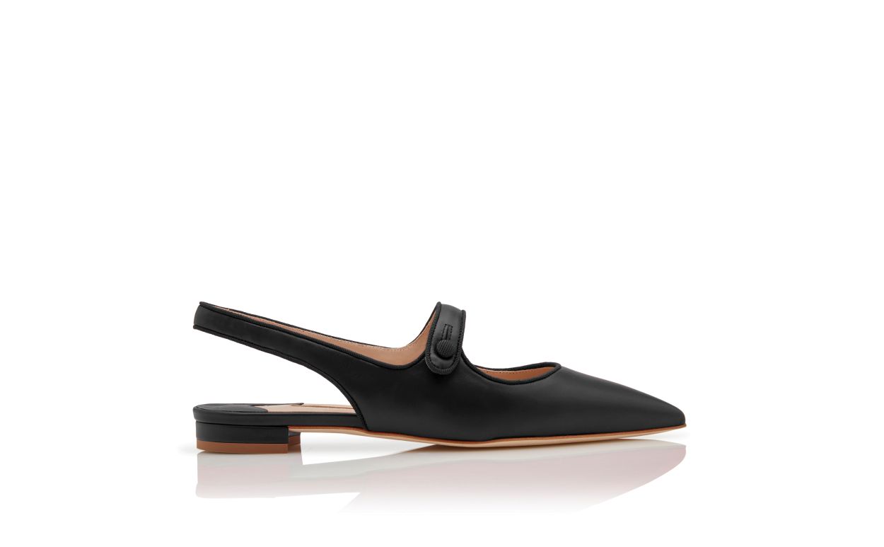 Zapatillas planas de cuero napa negro con tirador