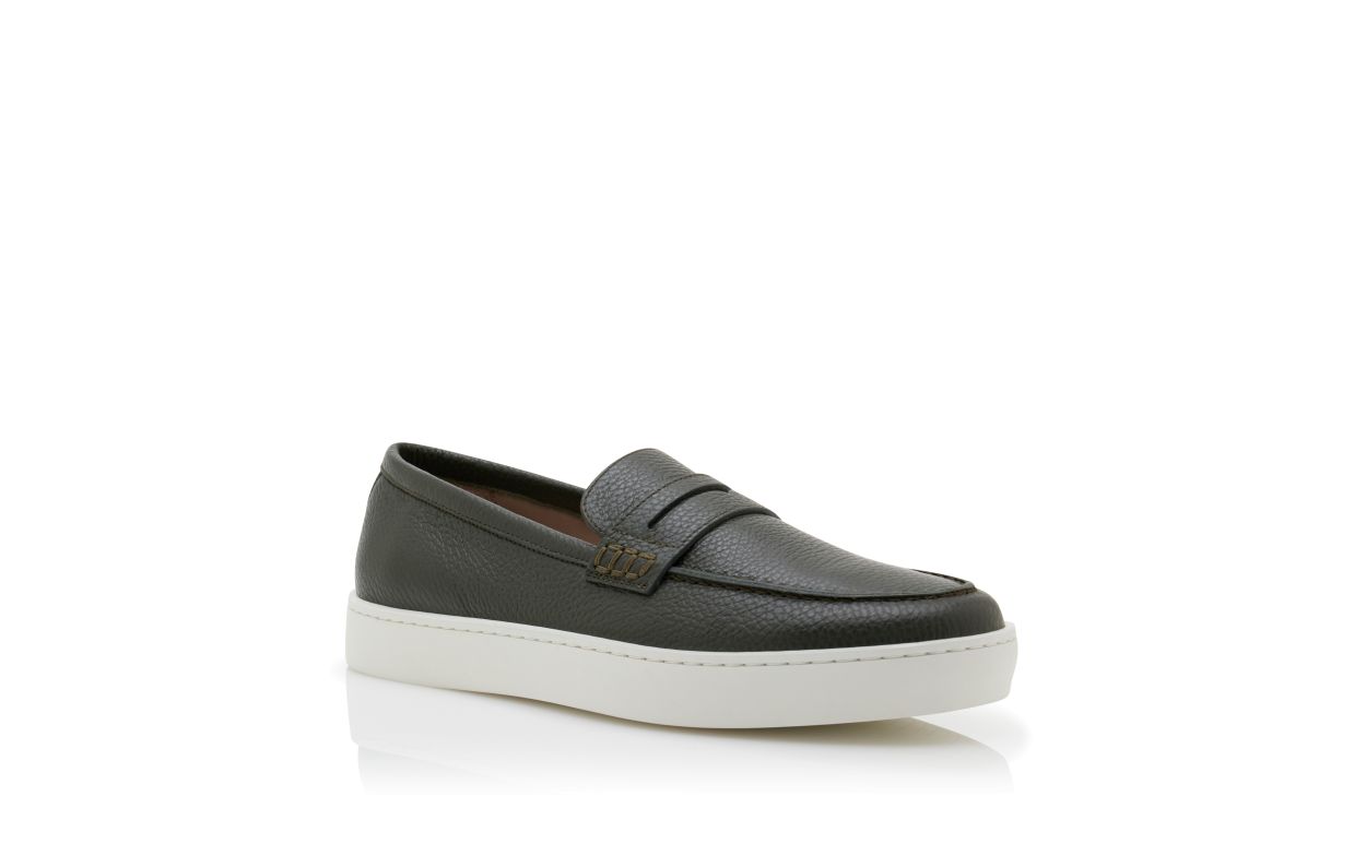Zapatillas de cuero de ternera verde oscuro