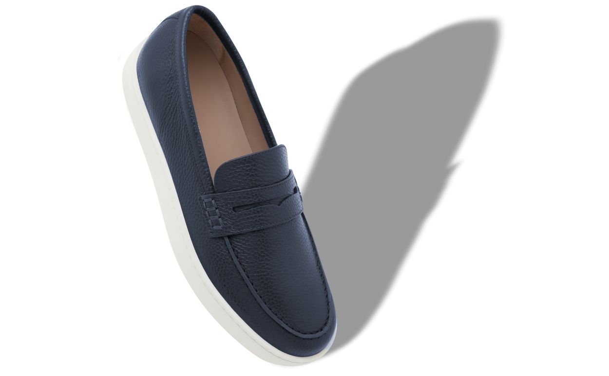 Zapatillas de cuero de becerro azul marino con cordones