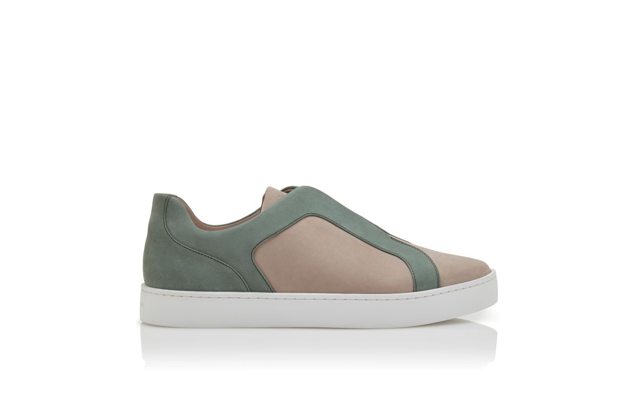 Zapatillas bajas de cuero de ternera gris y verde