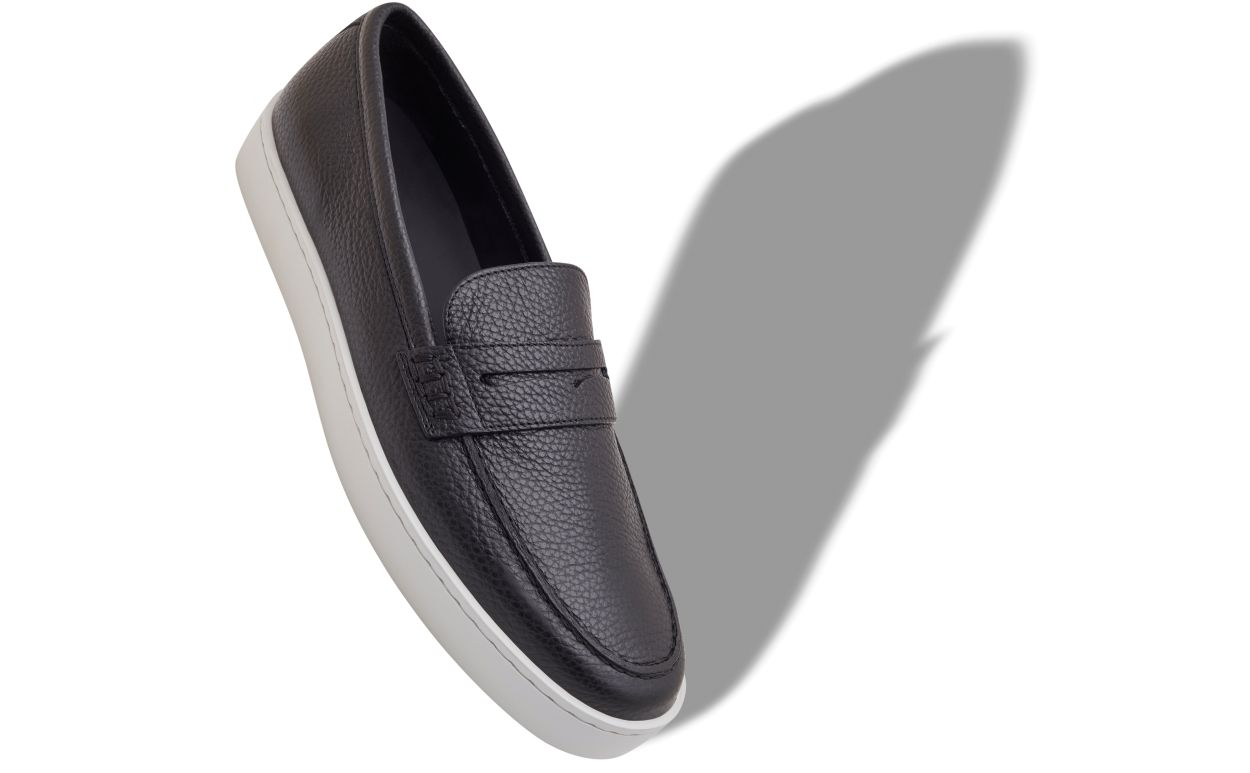 Zapatillas de cuero de vitela negro con cordones